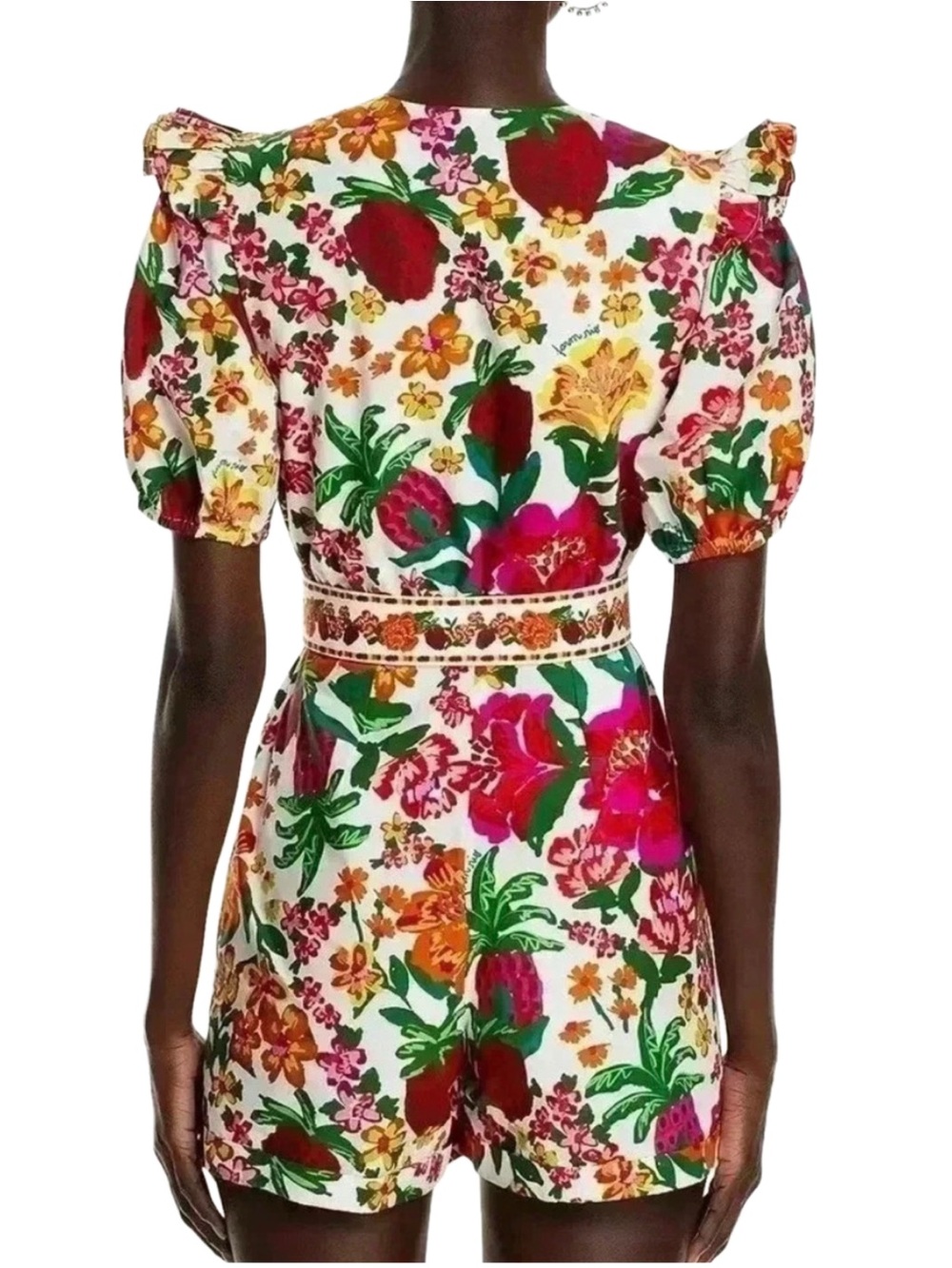 NWT Farm Rio Off White Cotton Floral Print Sketch Cotton Belted Romper Size XS - Picture 5 of 15